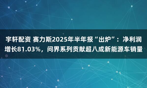 宇轩配资 赛力斯2025年半年报“出炉”：净利润增长81.03%，问界系列贡献超八成新能源车销量